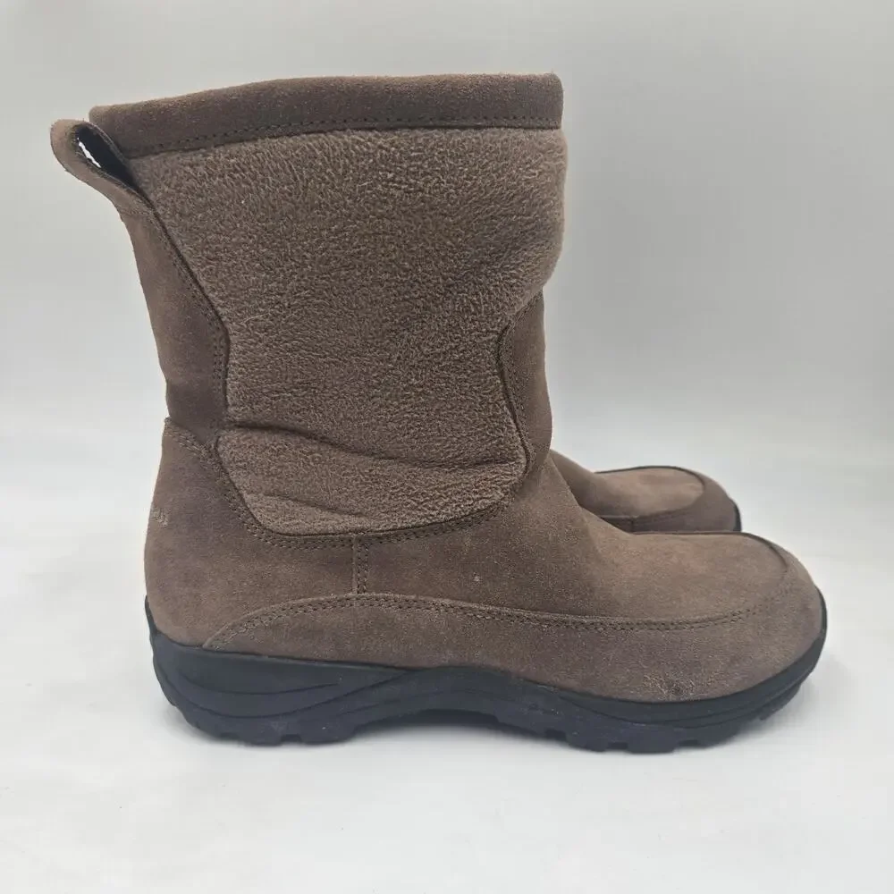 L.L. Bean Primaloft Insulated Boots Brown Suede Fleece Side Zip Men's 8 M